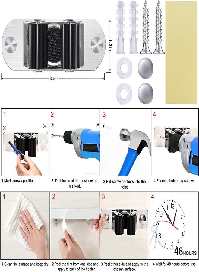 BAREPEPE Broom Holder and Mop Holder Wall Mounted,Heavy Duty Home Garden Garage and Storage Organizer(304 Stainless Steel) (Pack of 4) - Image 4